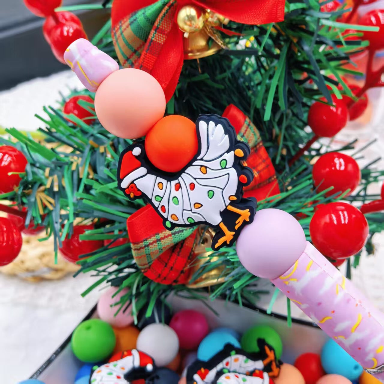 Wholesale 100pcs/pack 2D Christmas  Cartoon Focus Beads  DIY Silicone Beads